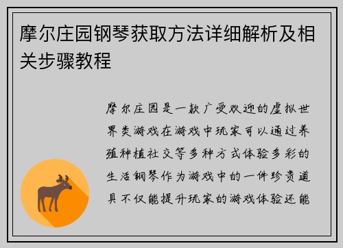 摩尔庄园钢琴获取方法详细解析及相关步骤教程